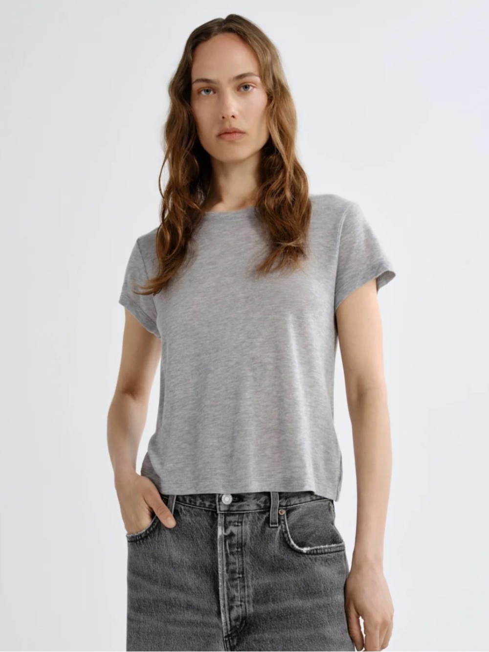Brand new with Tags: Agolde ADINE SHRUNKEN TEE; Size M; light heather grey; $88